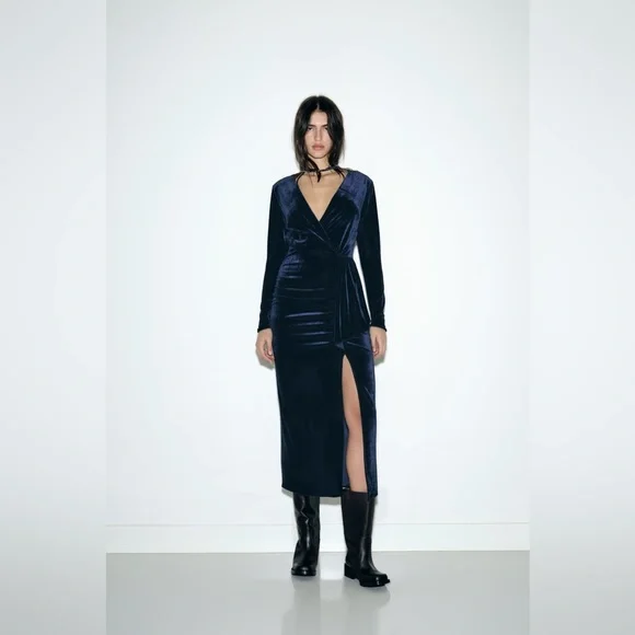 Zara | Dresses | Zara Nwt Ruched Velvet Midi Dress Size Xs | Poshmark